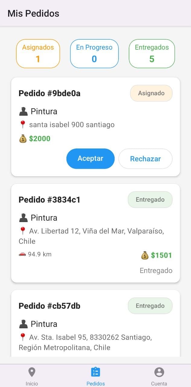 Rider app: list of assigned and in-progress orders
